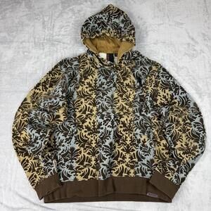 Rare! Burton Hoodie Brown/Blue Floral 3D Pattern Ski Snowboard Men Size XL Y2K